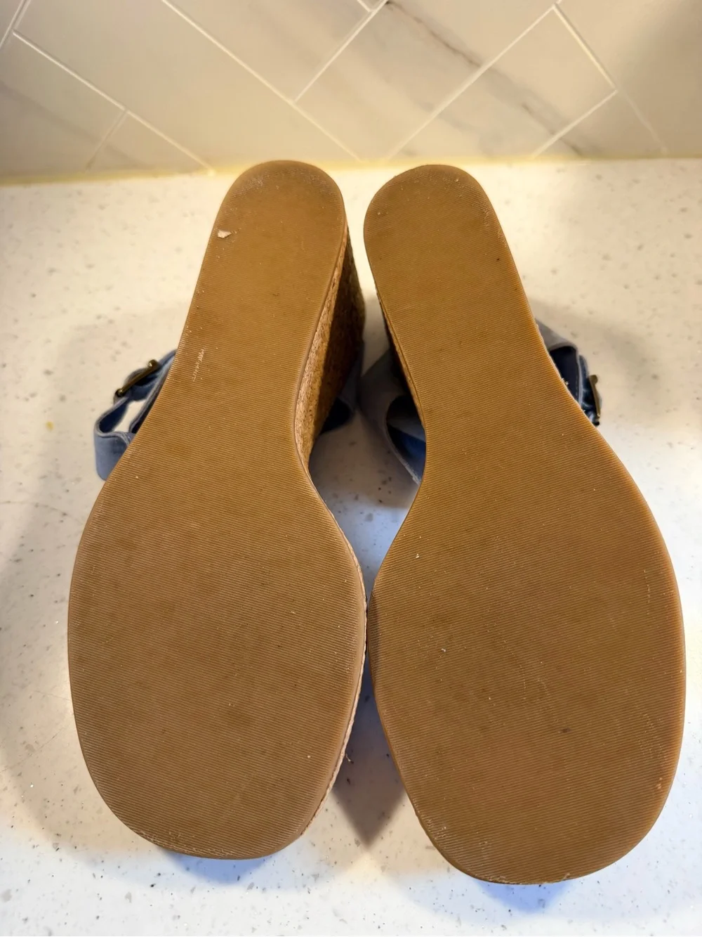 Ralph Lauren Periwinkle Suede Cork Wedge Sandals